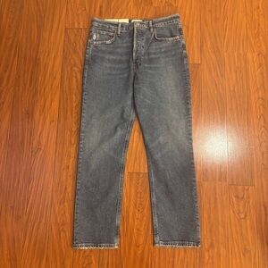 NWT Agolde Riley High Rise Straight Crop Jeans Womens 28 Silence Blue Button Fly